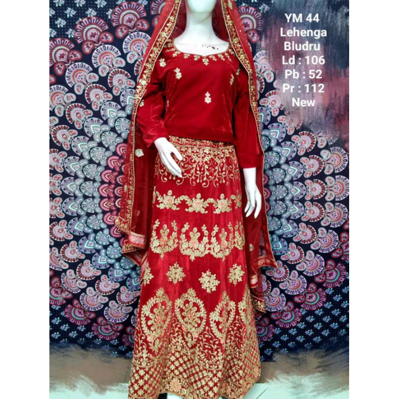 lehengga india lenggha bludru merah sarung pengantin wedding nikah lehenga