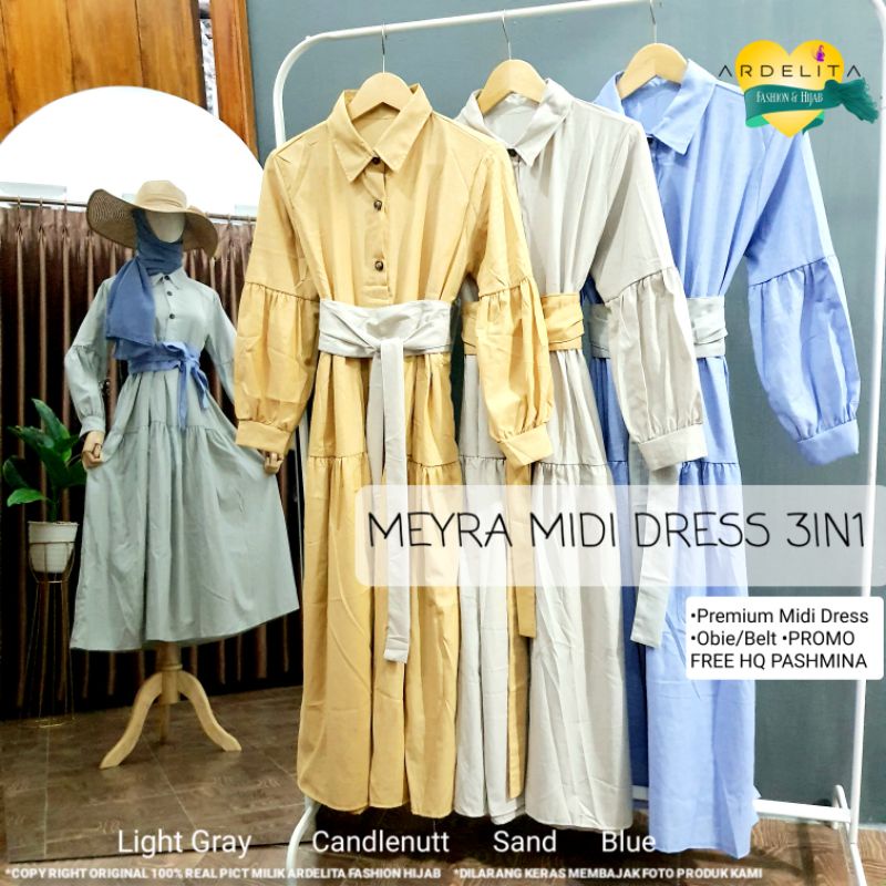MIDI DRESS KOREAN STYLE MODEL OOTD HIJAB SELEGRAM TERBARU BAJU WANITA HIJAB KEKINIAN TRENDY KEREN | OUTFIT HIJAB PREMIUM MURAH BERKUALITAS