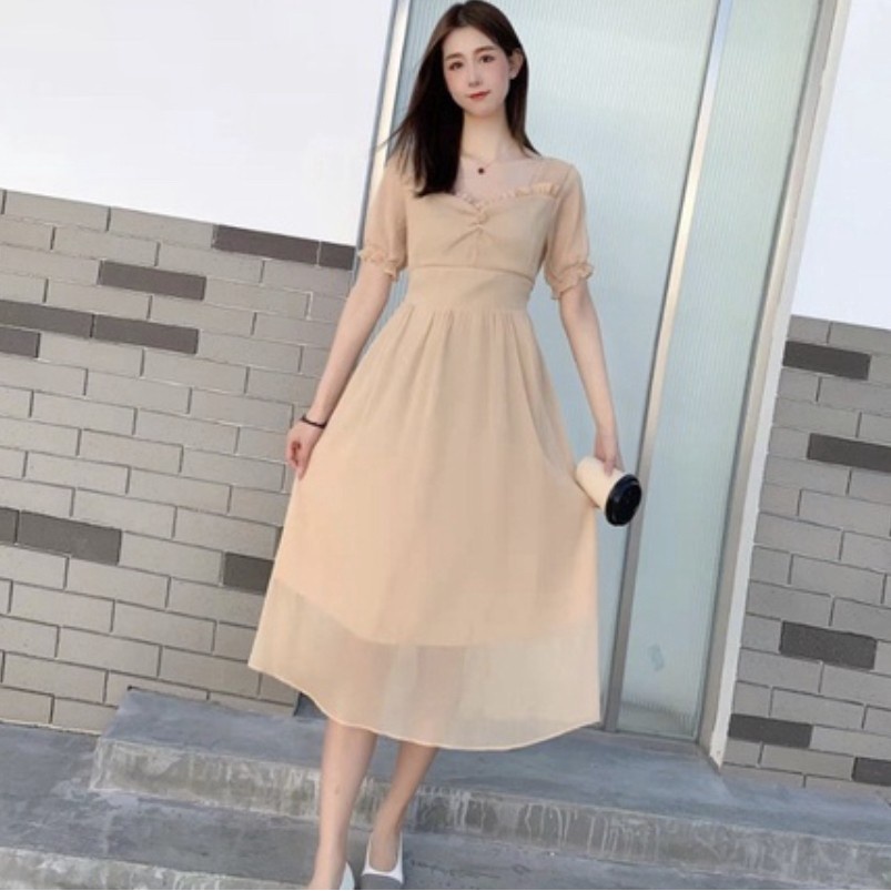 CASUAL OFFICE MIDI CHIFFON DRESS BKK FASHION ALLSIZE NEW COLLECTION