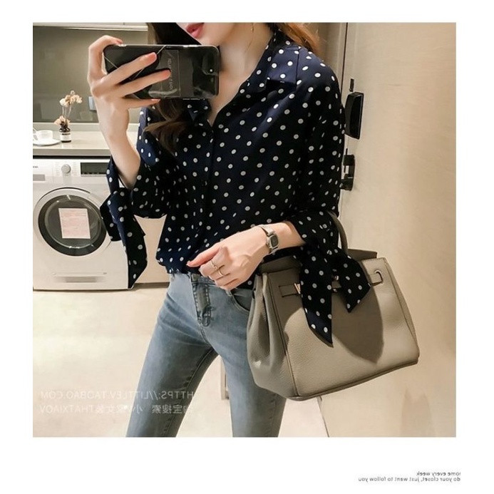 Baju Atasan Wanita Cantik Model Kemeja Polkadot Trendy Modis Kualitas Import Harga Murah CL5182EKA