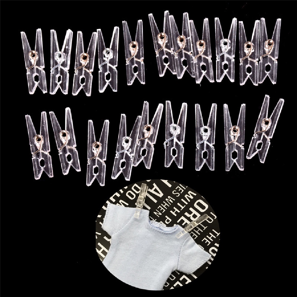 HA 20pcs Mini Clear Plastic Doll Clothespin Photo Paper Peg Clips Laundry Hangers ID