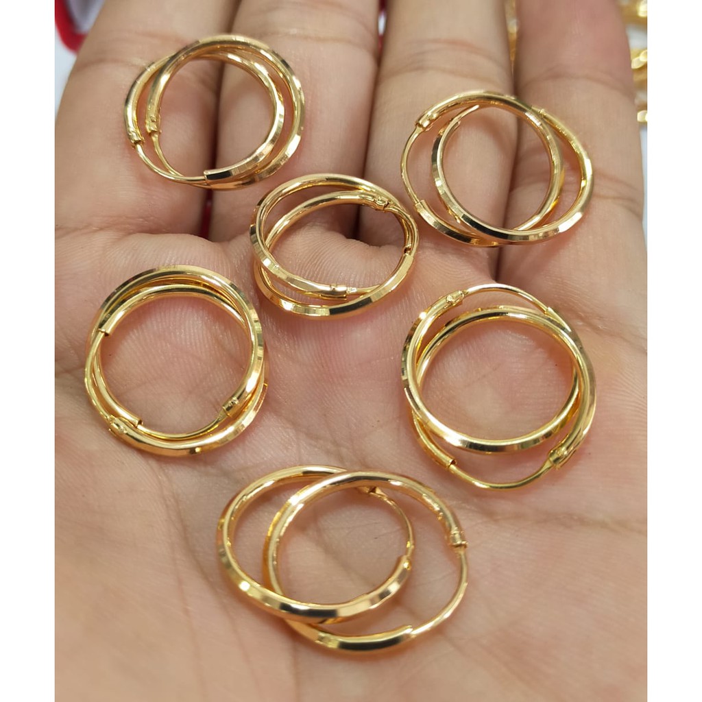 Anting gipsi polos/ukir, perak 925, sepu emas kuning