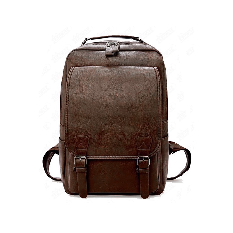 SmallLee Vintage Pria Ransel Tahan Air Khaki PU Kulit Tas Travel Pria Kapasitas Besar Pria Mochila Tas Laptop Remaja Ransel