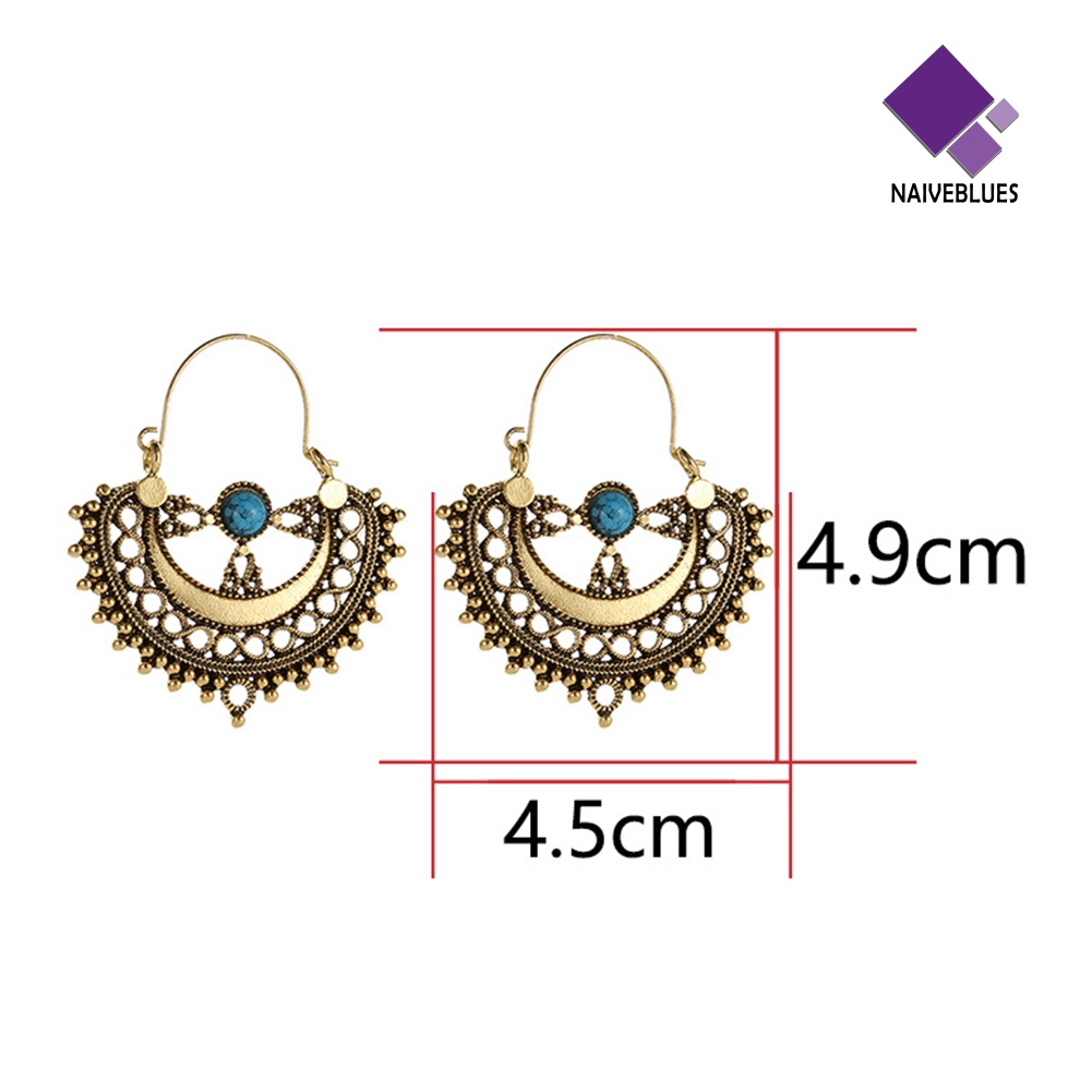 Anting Menjuntai Desain Hollow Aksen Turquoise Buatan Gaya Etnik Untuk Wanita