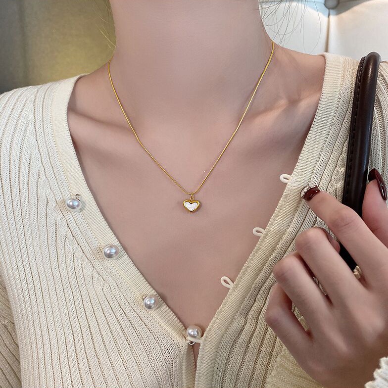 kalung titanium asli Premium Emas 18k hati Liontin Wanita Anti Karat Aksesoris Fashion