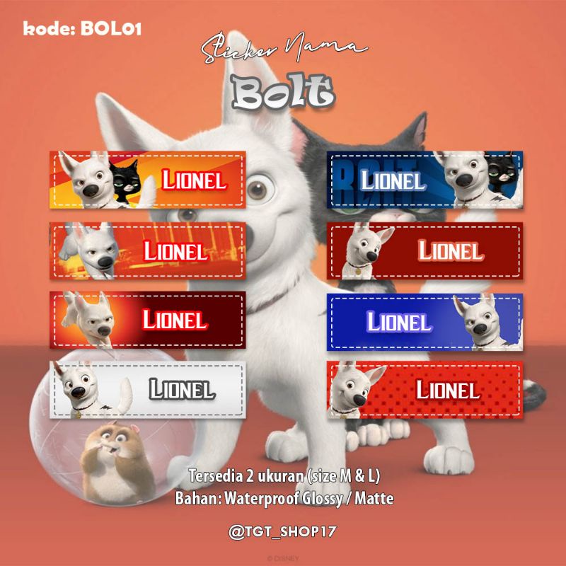 

Sticker label nama custom kartun Bolt BabyBoss Barbie Coco Melon Dora bahan waterproof tahan air