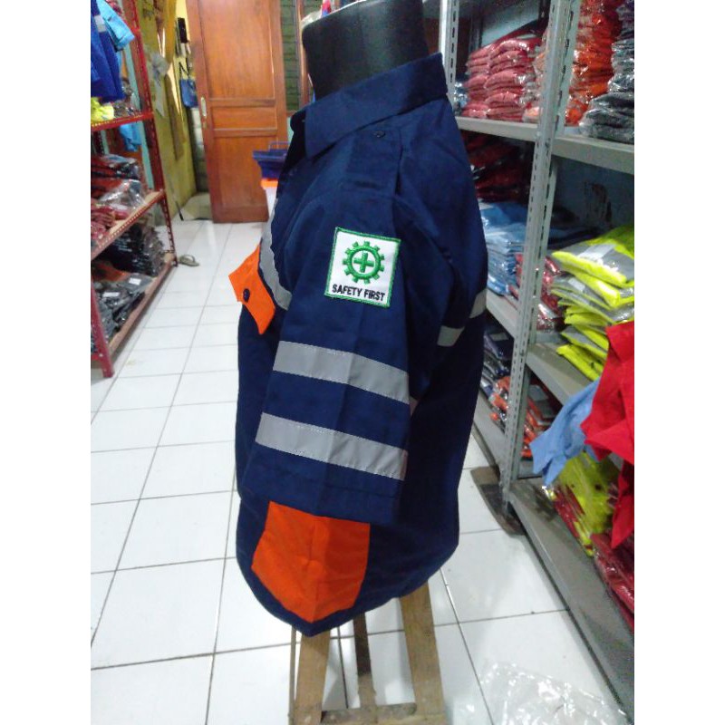 SERAGAM SAFETY LENGAN PENDEK FREE LOGO K3 BENDERA ORANYE DONGKER KANCING