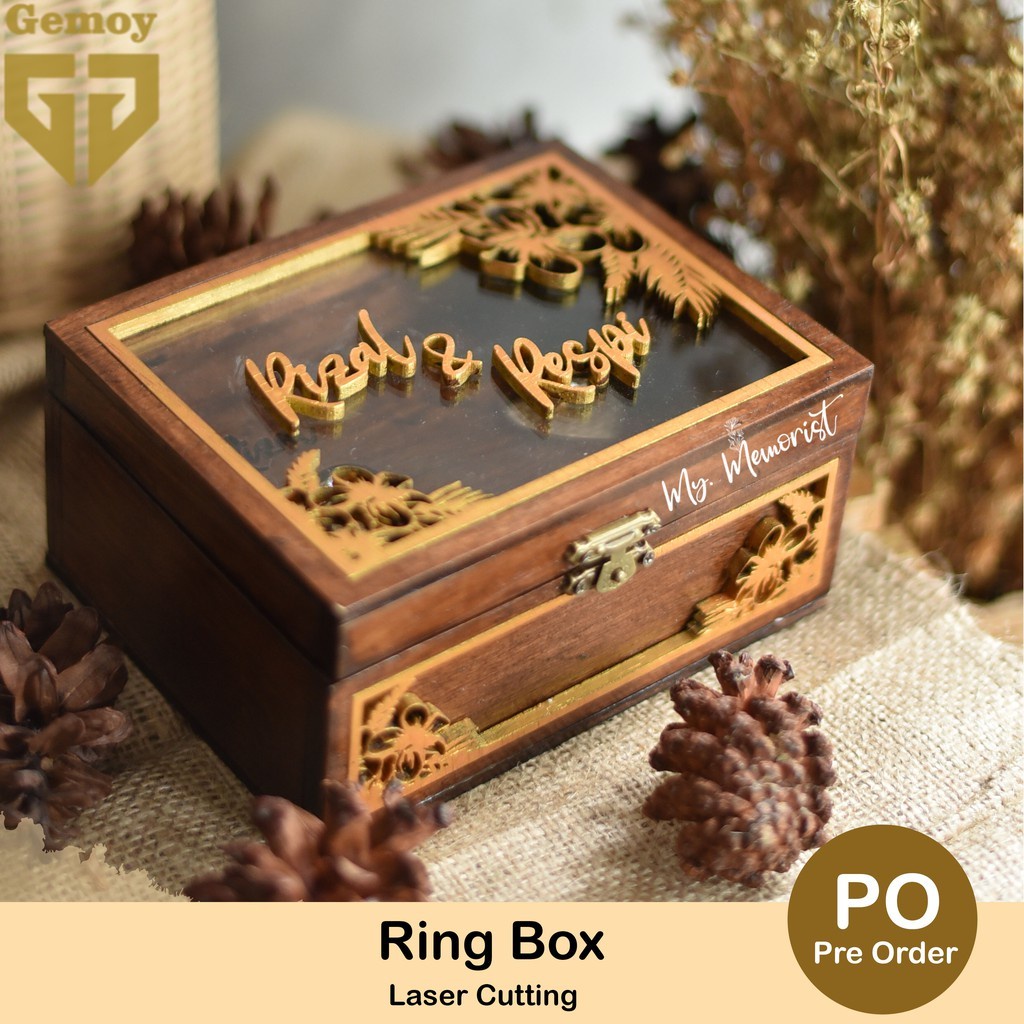 BEST1 Ring box kotak cincin rustic laser cutting