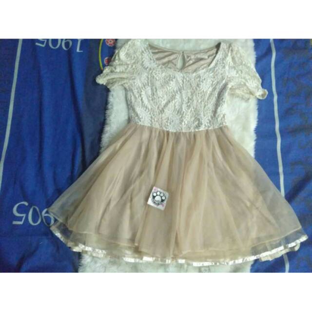 Dress brukat dan tutu cream