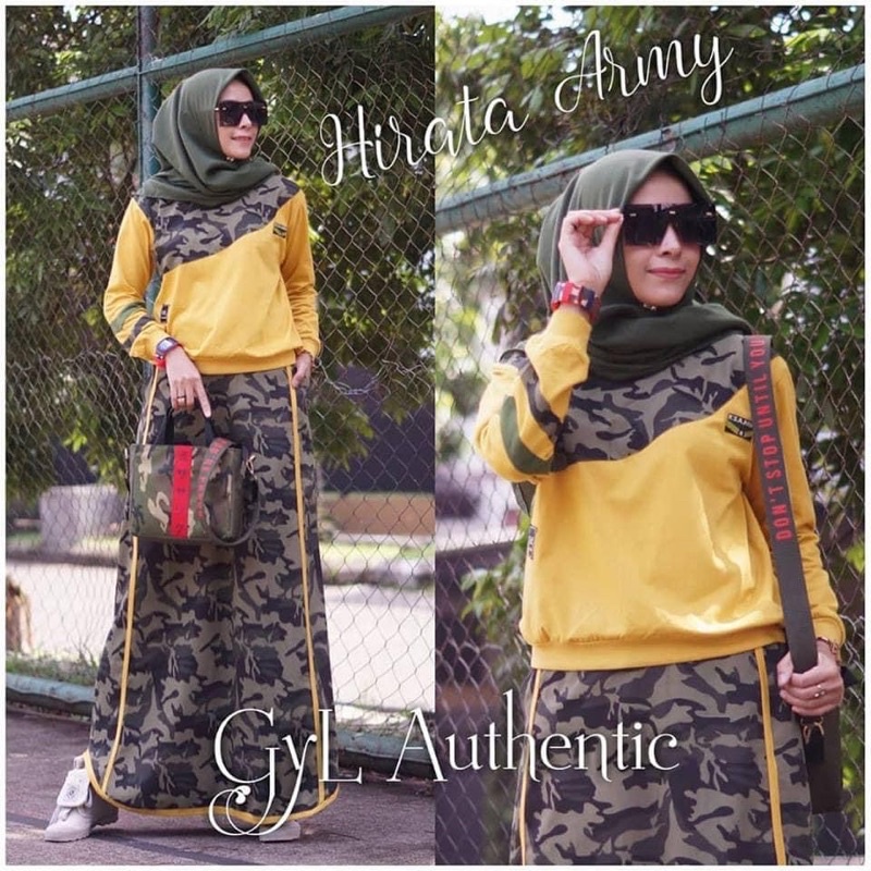 SETELAN ROK ARMY HITARA BY GYL AUTHENTIC / ONE SET MUSLIMAH TRENDY
