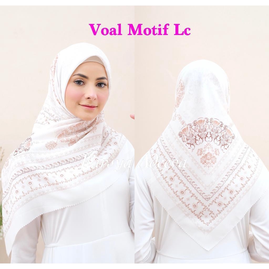 Kerudung segiempat motif terbaru segiempat motif deenay kw bahan voal grosir segiempat motif termurah Safa Hijab-SLAVINA PUTIH