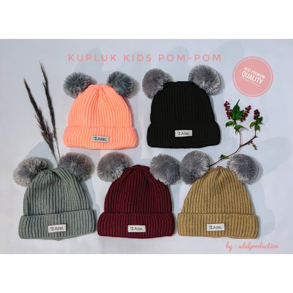 TOPI KUPLUK BAYI POM POM WOOL RAJUT 0-3 TAHUN