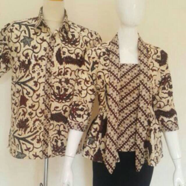 Couple Blus Batik Peplum Wahyu Sogan Sarimbit Atasan Batik Modern Casual Kerja Seragam Kantor