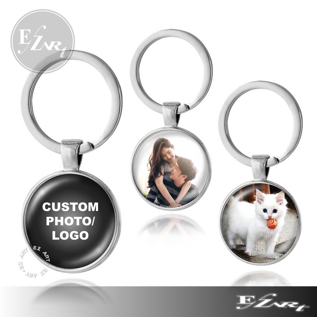[EZ Art] GANTUNGAN KUNCI GANCI CUSTOM FOTO LOGO GAMBAR SUKASUKA MODEL LIONTIN BULAT KACA CEMBUNG