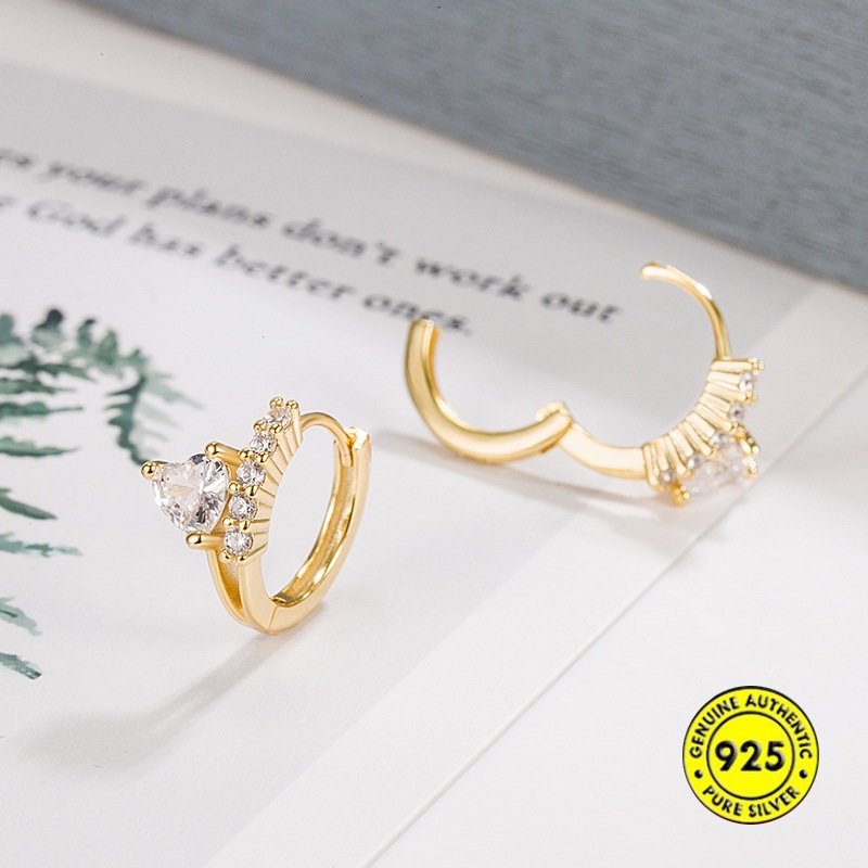 Anting Klip U1020 Bentuk Hati Hias Berlian Imitasi Untuk Wanita