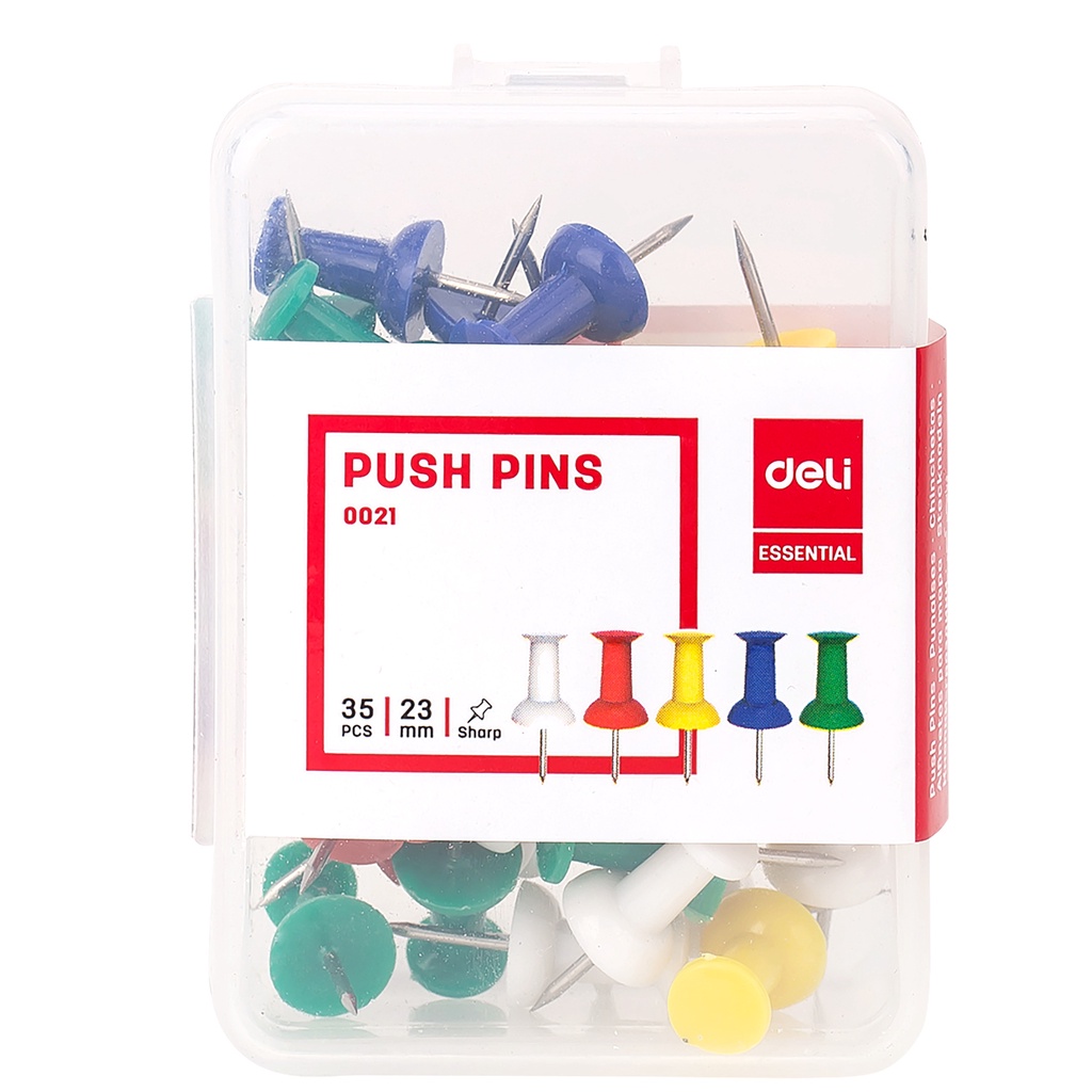 HAPPY TIME DELI JARUM TEKAN PUSH PINS 23mm (35 PCS/BOX) PUSH PIN PAKU PAYUNG PERLENGKAPAN KANTOR ALAT TULIS KANTOR SEKOLAH KULIAH E0021