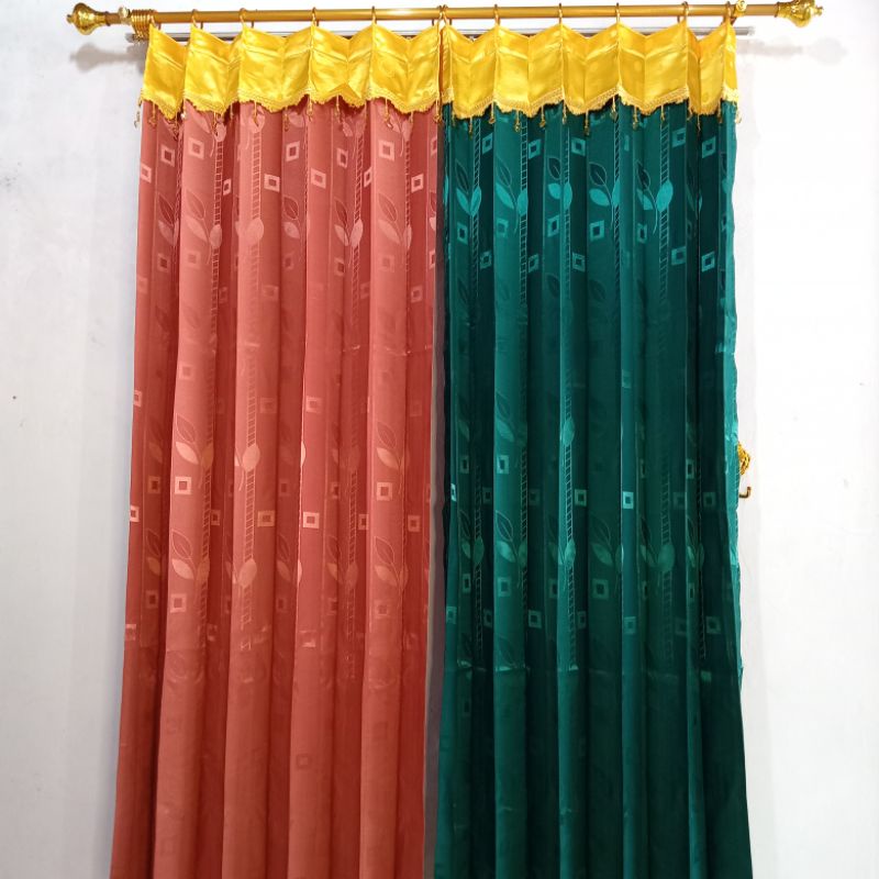 Gorden Pintu | Gorden Manohara_Hijau_Merah Bata | Gorden Poni Tempel | Gorden Ekonomis |Gordenpliske