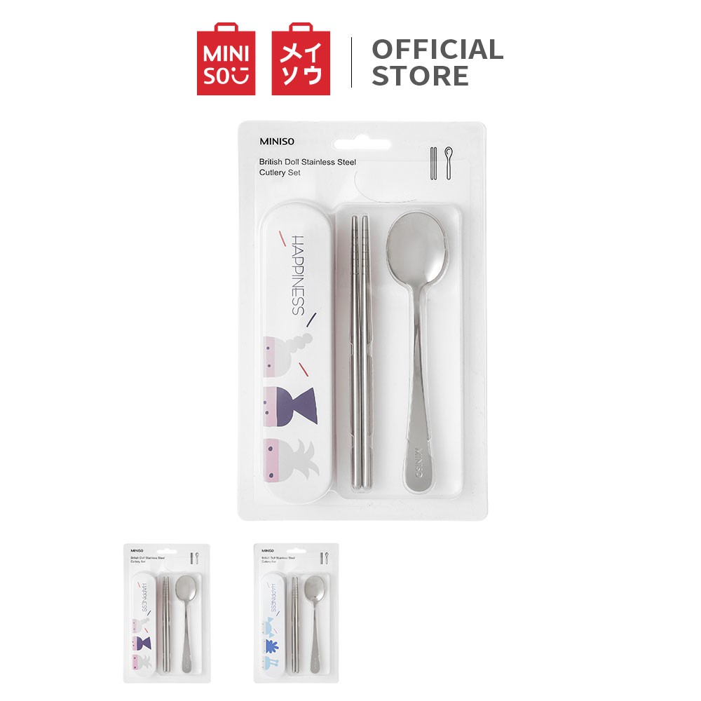 Miniso Set Sendok Garpu Sumpit Travel Portable 2pcs Stainless Steel