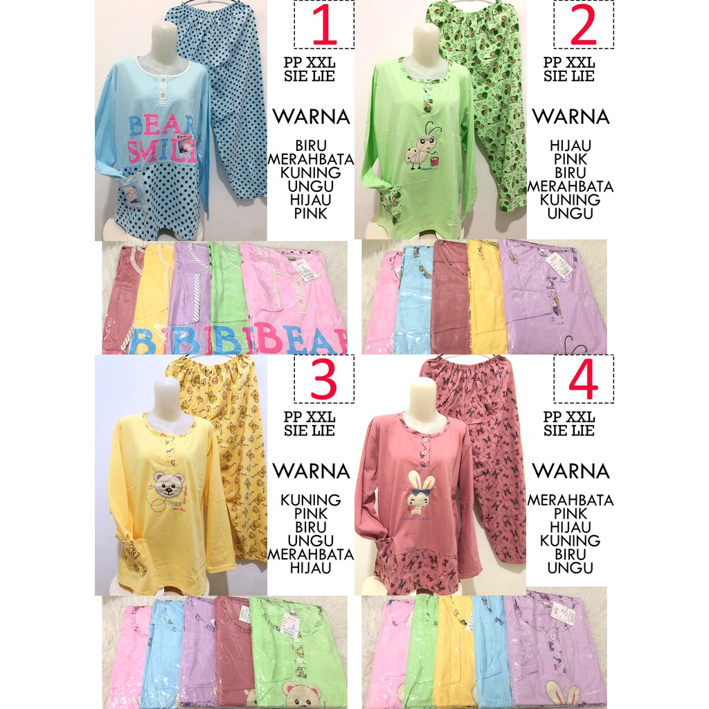 Babydoll PP Jumbo XXL SIE LIE Lengan Panjang Celana Panjang Piyama Baju Tidur Wanita Dewasa