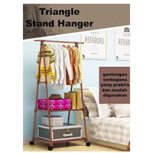 Triangle Stand hanger rak buku baju tas boneka Serbaguna 4 roda rumah