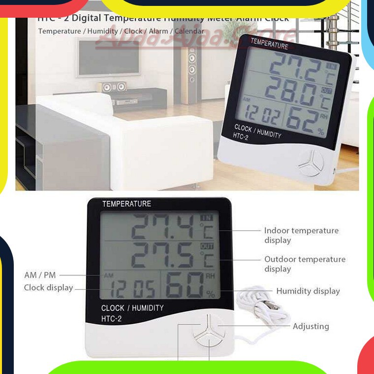 Bayar Ditempat Taffware Digital Temperature Humidity Meter Clock Alarm Calender HTC-2