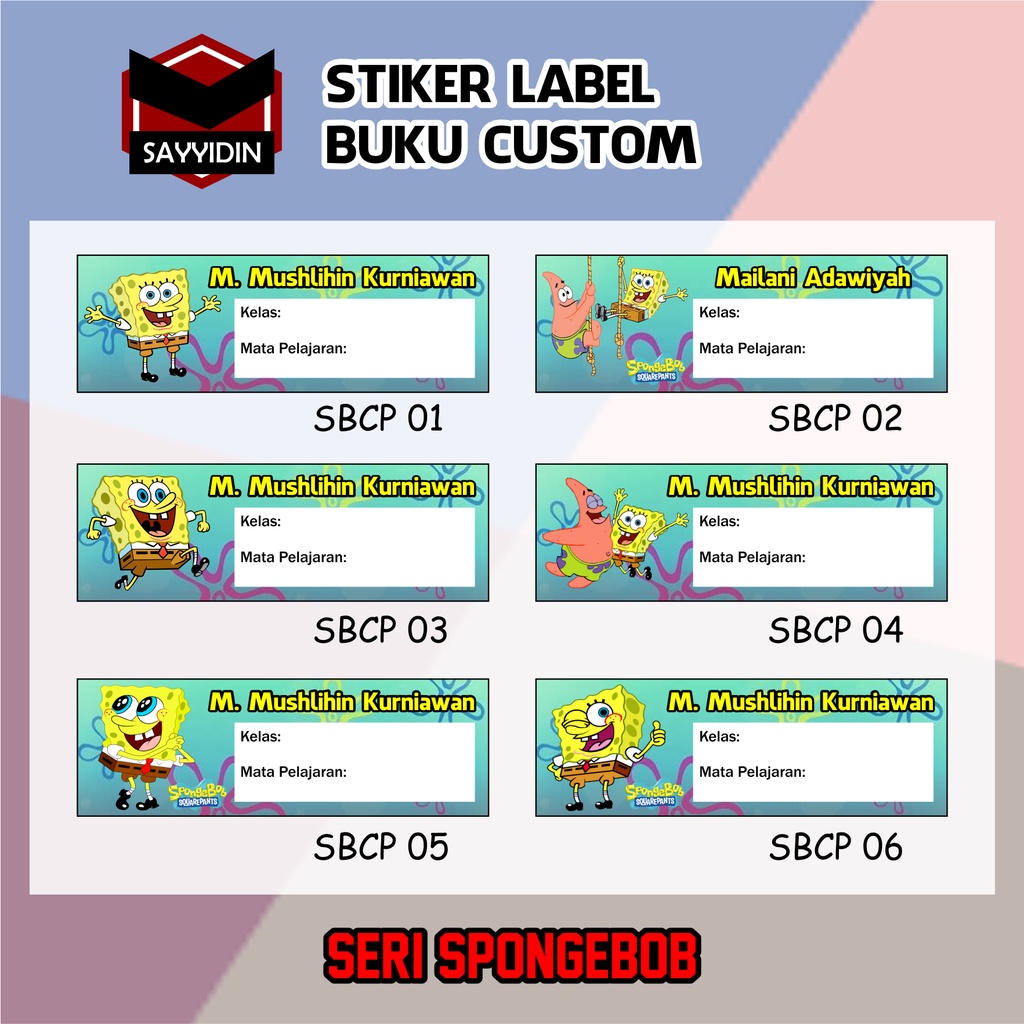 

Stiker Buku Pelajaran / Stiker Label Buku / Stiker Label Buku Pelajaran Custom Nama - Seri Spongebob