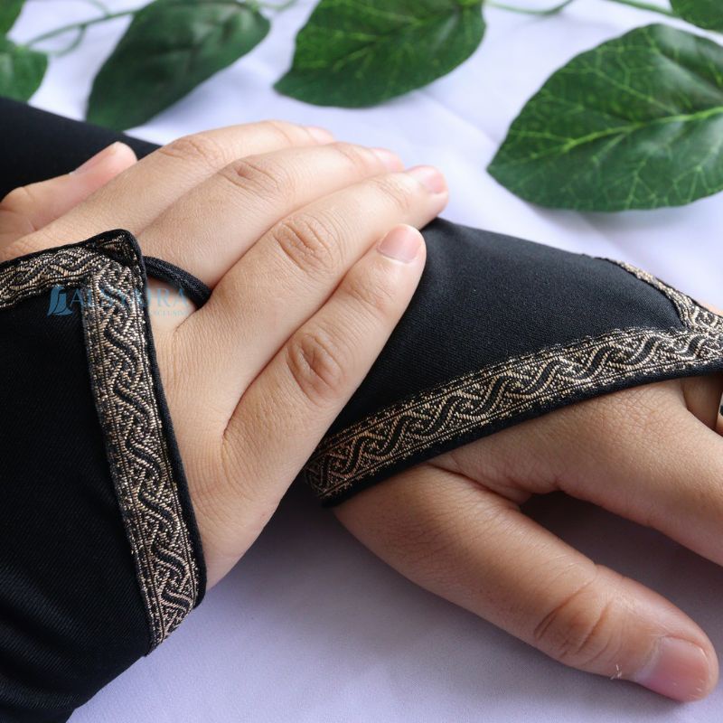 Sarung Tangan Muslimah Motif Kiswah/Handsock Umroh Dan Haji Model cincin Premium Ori by Alsyahara