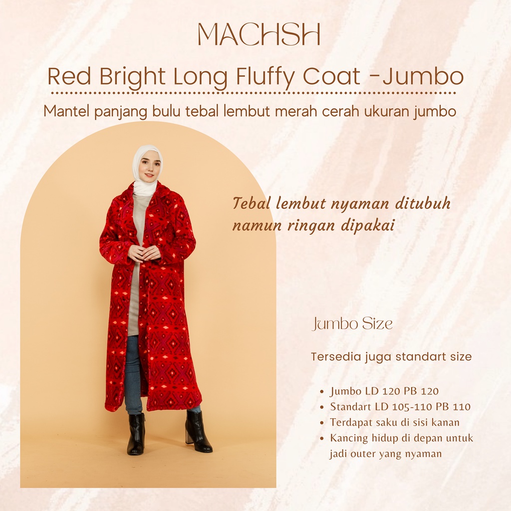 MACHSH Red Bright Long Fluffy Coat - Coat wanita  Jumbo