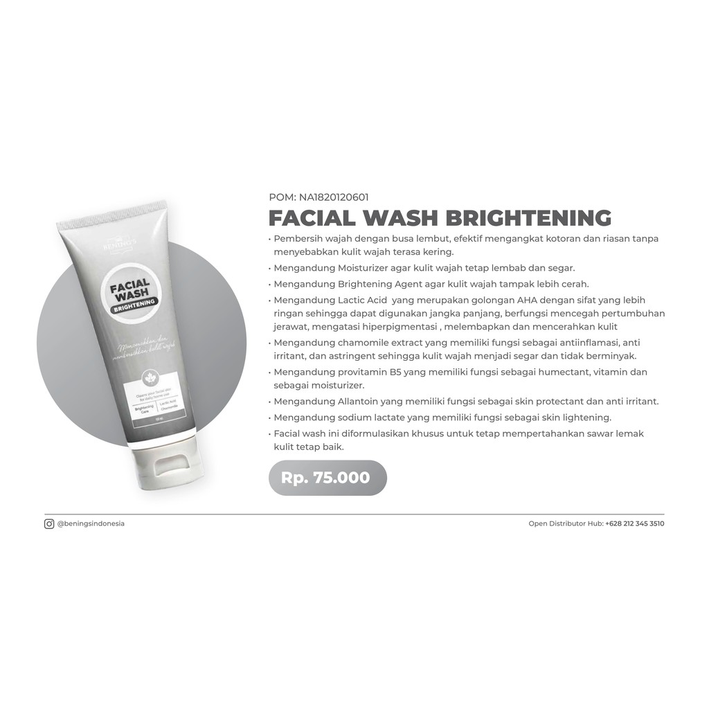 Bening Skincare Dr Oky Pratama Paket Brightening Terbaik (Free Gift) Benings Skincare - Benings Clinic Paket Pencerah-Facial Wash Bright