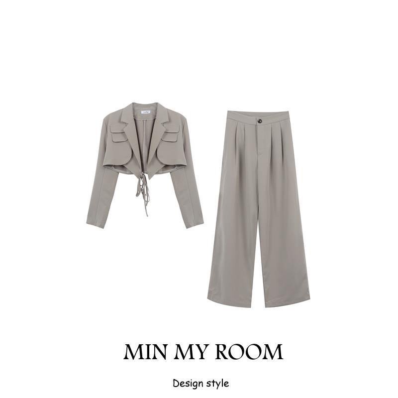 MINMYROOM setelan kecil kasual pendek gaya Barat dua potong wanita setelan pakaian olahraga celana l