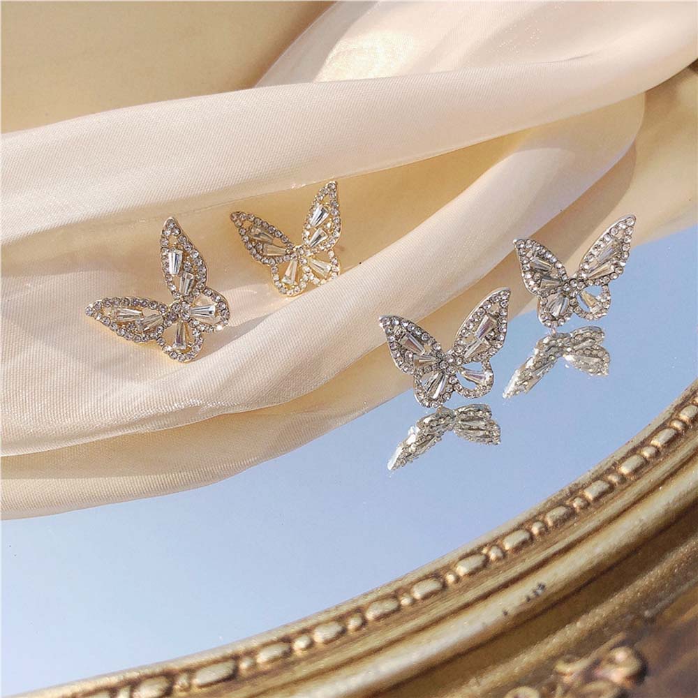 MXBEAUTY Cute Earrings Temperament Fashion Jewelry Stud Earrings Women Silver Needle Small Butterfly Elegant Girls Rhinestone/Multicolor