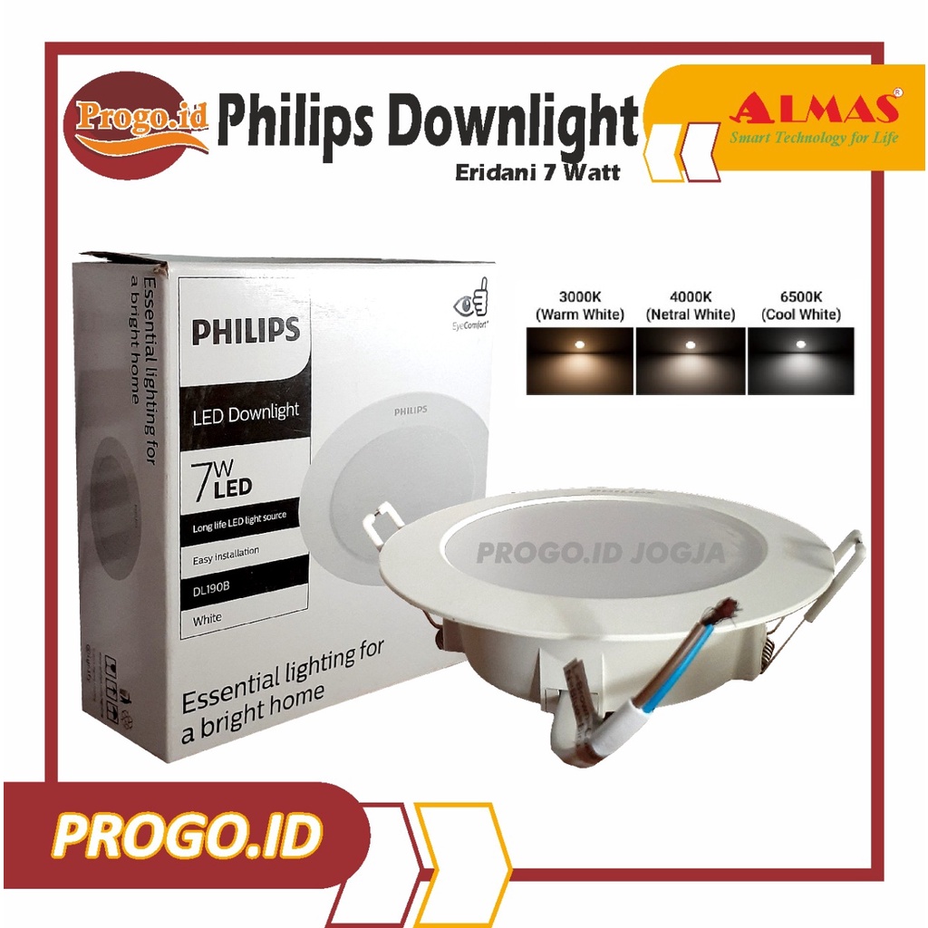 LAMPU LED PHILIPS DOWNLIGHT LIGHT BOHLAM ORIGINAL PHILIP MURAH GARANSI 7 W 7WATT 7Watt 7watt | Lampu