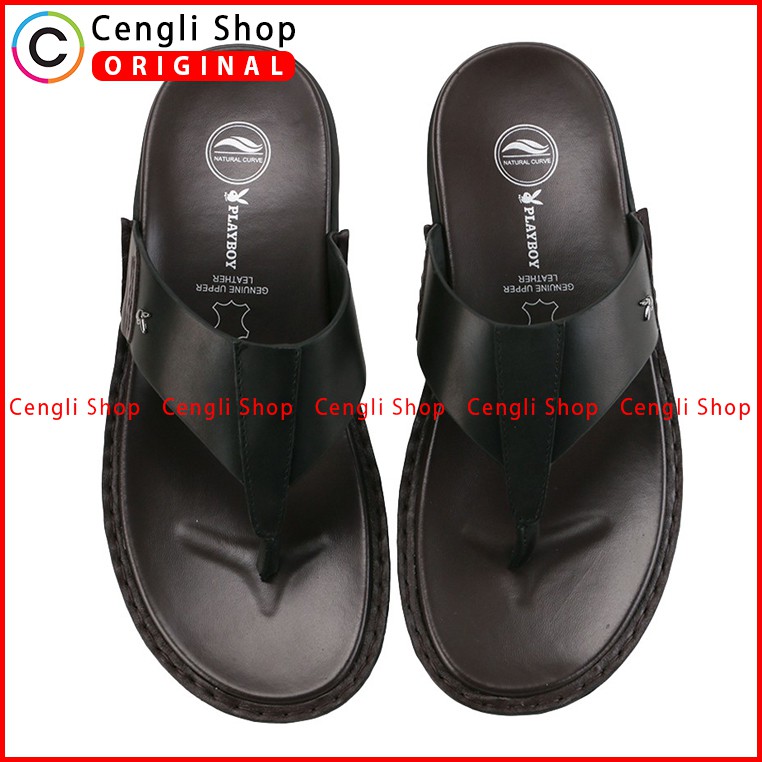 PLAYBOY SANDAL JEPIT KULIT CASUAL PRIA ORIGINAL TERBARU HITAM PLB8