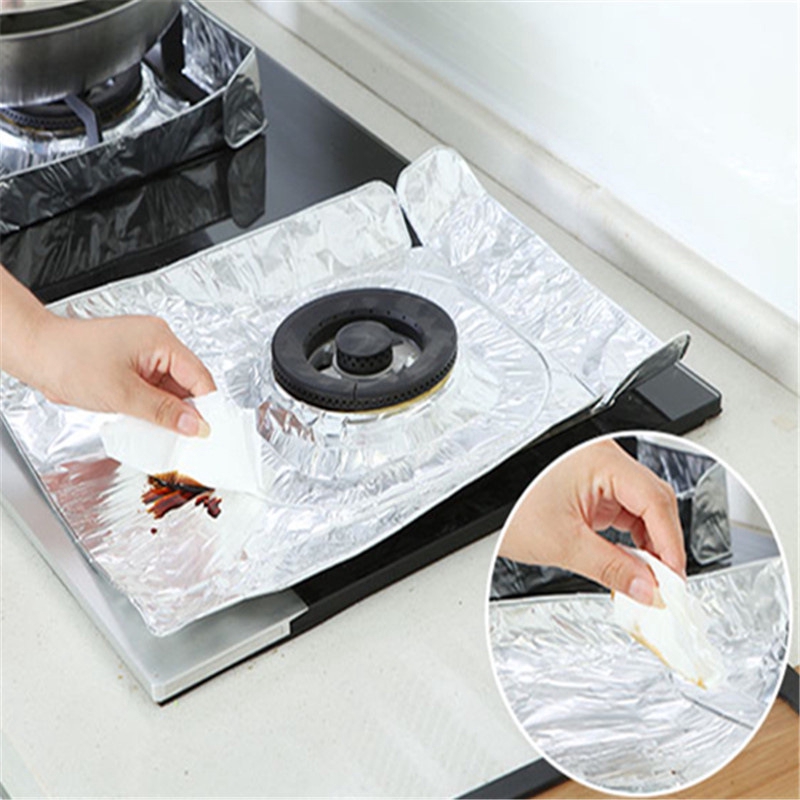 2pcs/set Kompor Gas Aluminium Foil Pad Alas Kertas Kompor Tahan Minyak Dapat Digunakan Kembali Foil Timah Kompor Gas Perlindungan Permukaan Mat Burner Cover Pelindung Aksesoris Dapur