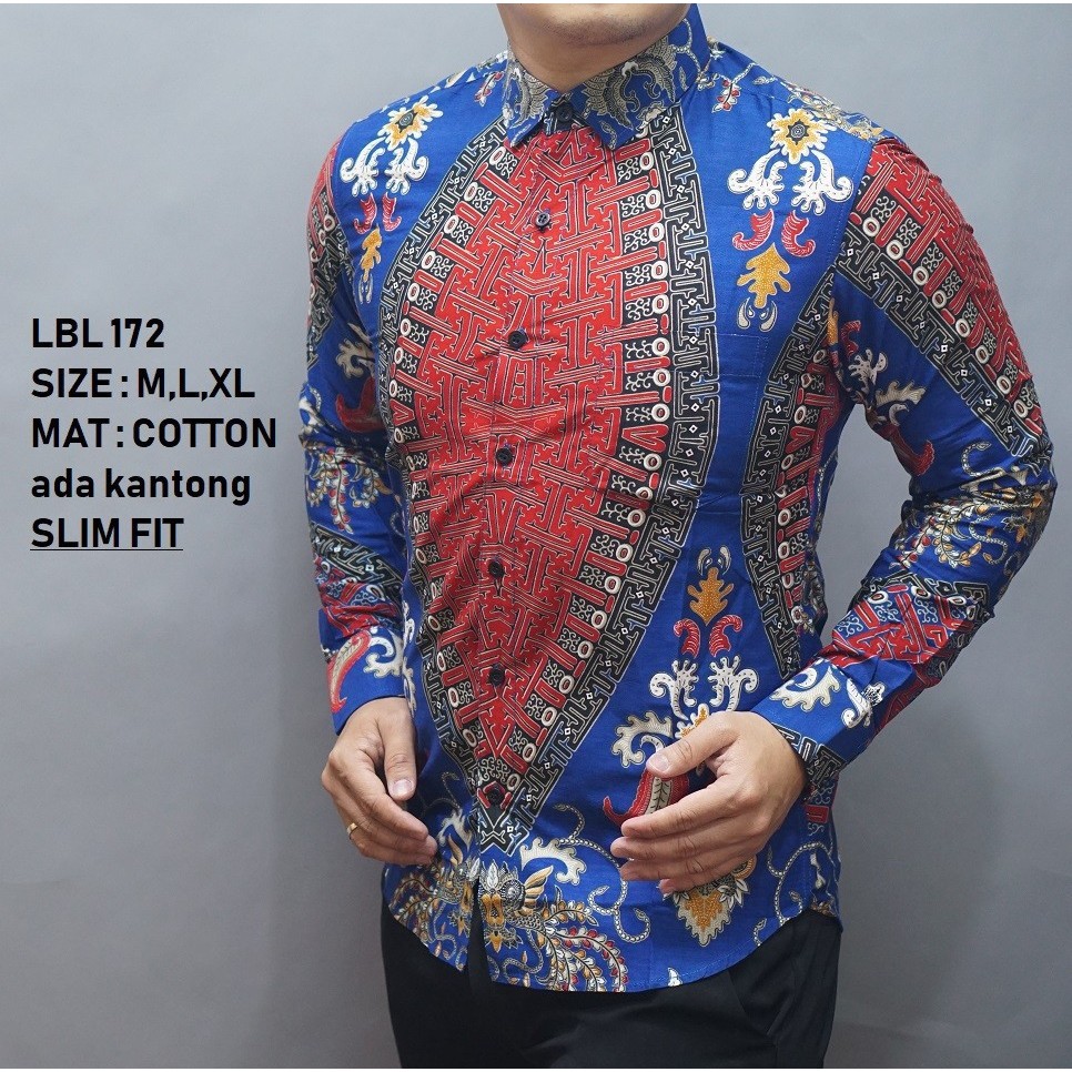 LBL LBS 172 KEMEJA BATIK BIRU ELEKTRIK LUIGI BATANI MURAH