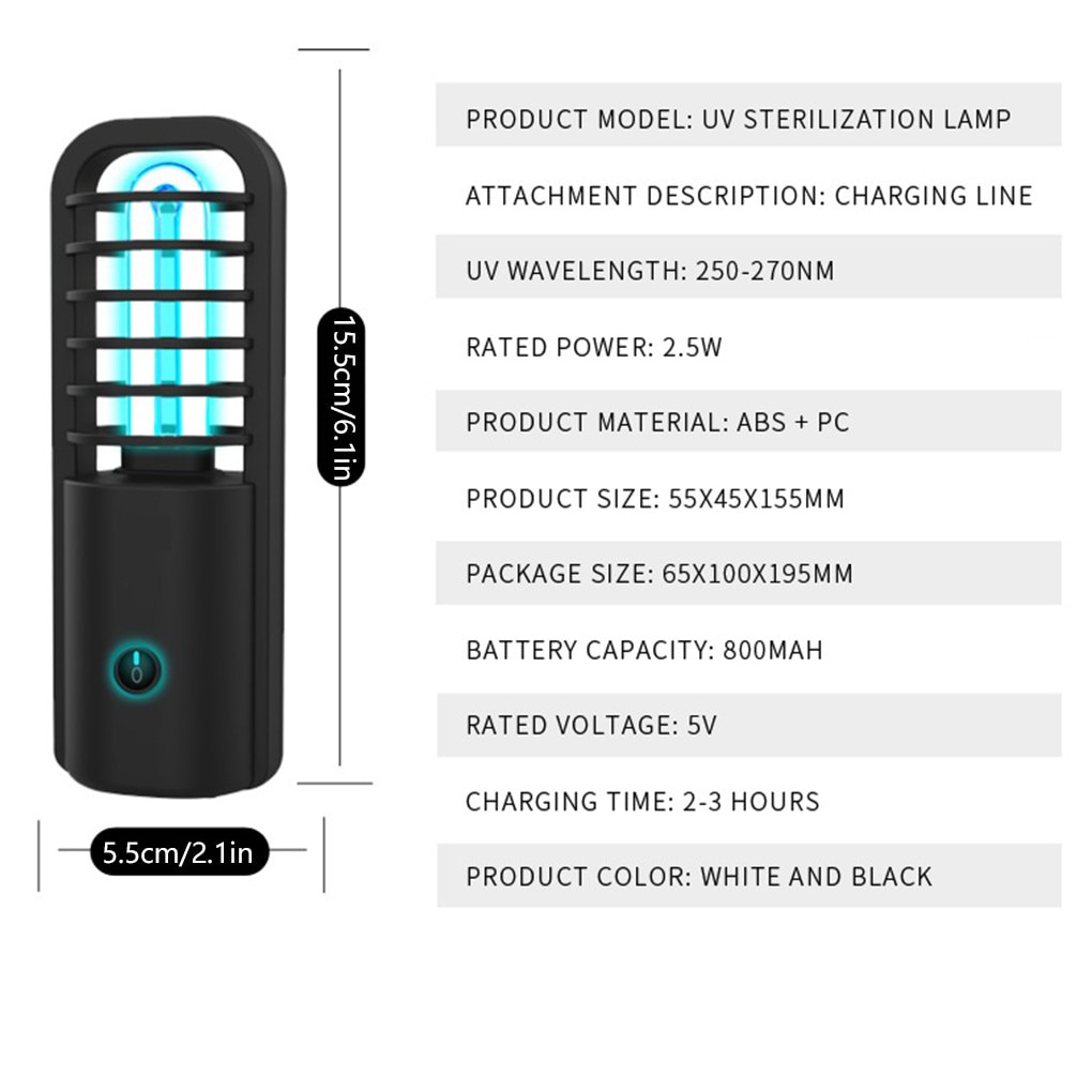 Lampu UV Portable Disinfektan Germicidal Lamp Sterilization 800 mAh