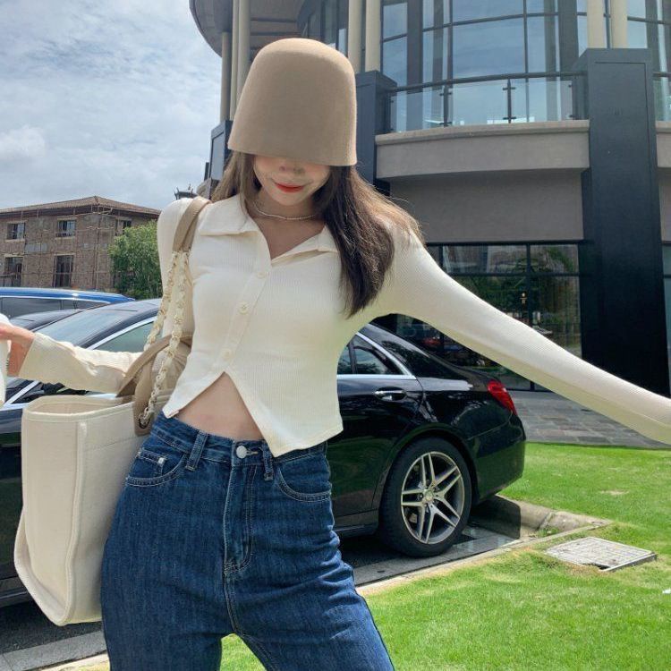 baju atasan wanita model kerah POLO import tidak beraturan kerah pendek dan panjang