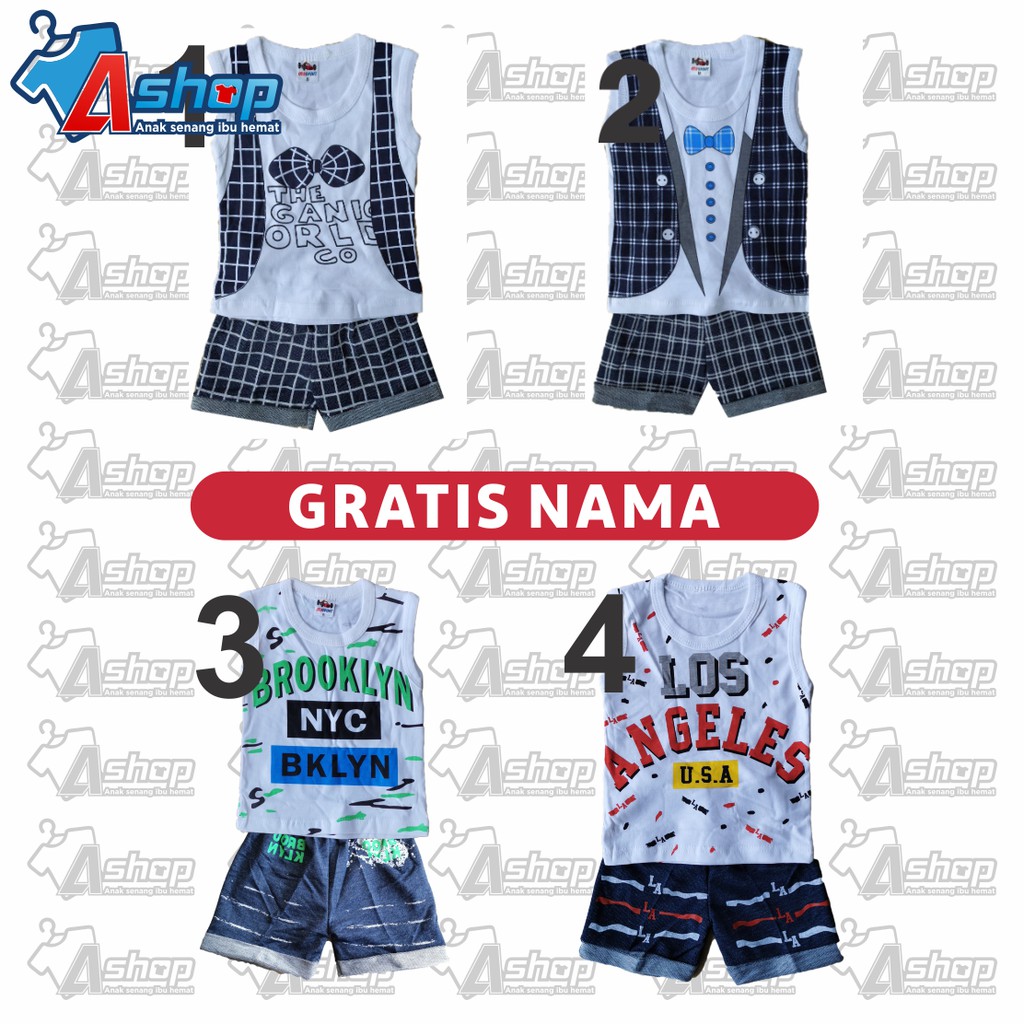 Baju Setelan Singlet Bayi Tangtop Bayi 3 - 18 Bulan Gratis sablon nama