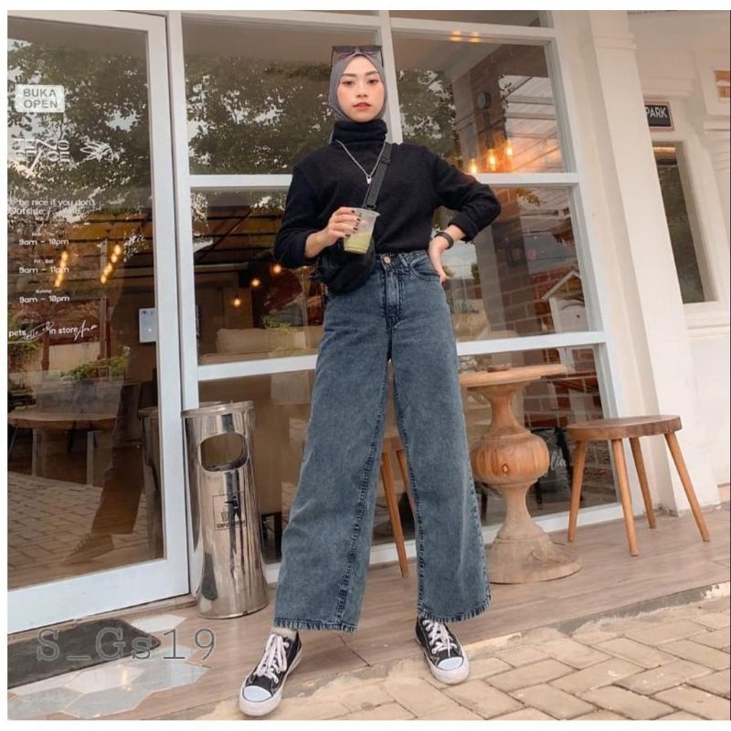 Highwaist Jeans Kulot Snow Black Boyfriend Wanita/Bf/Celana Jeans Wanita Terbaru,Boyfreand Cargo Non