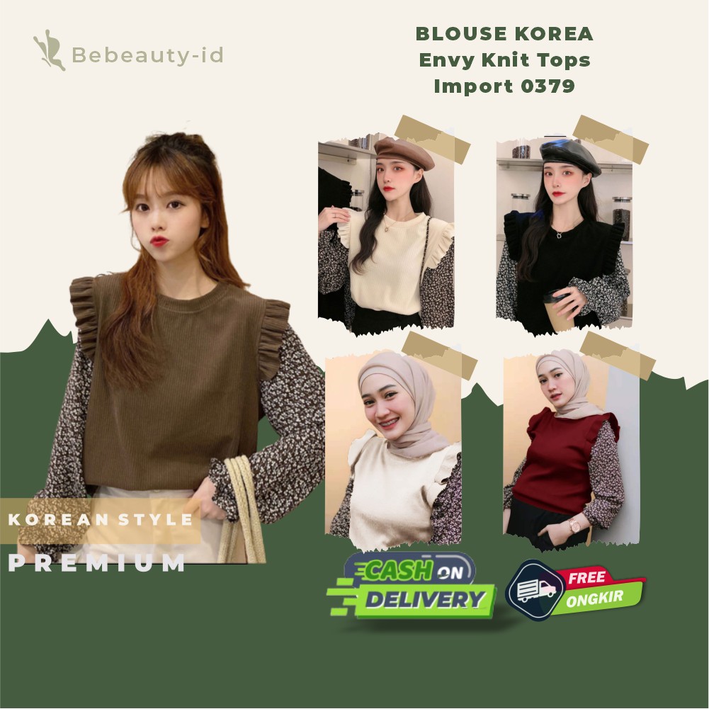 Baju Korea Style Envy Knit Tops Import 0379 Atasan Wanita Blouse Import