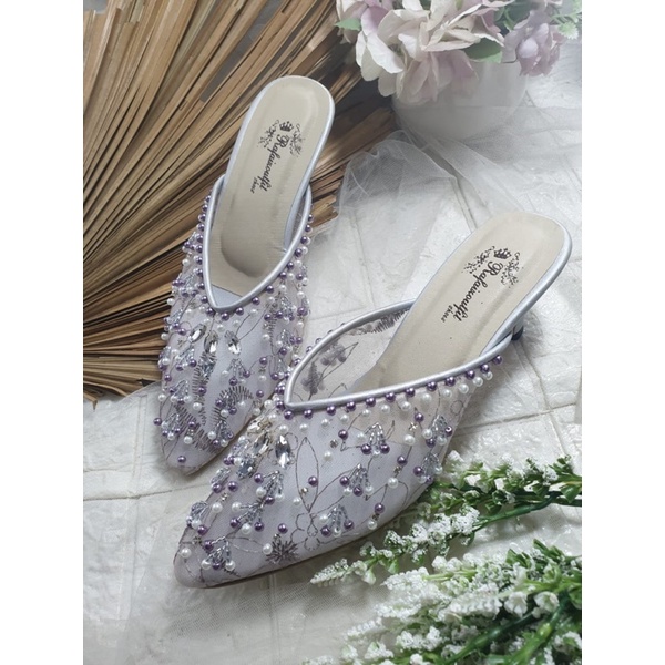 sepatu Marisa purple silver tinggi 5cm lancip