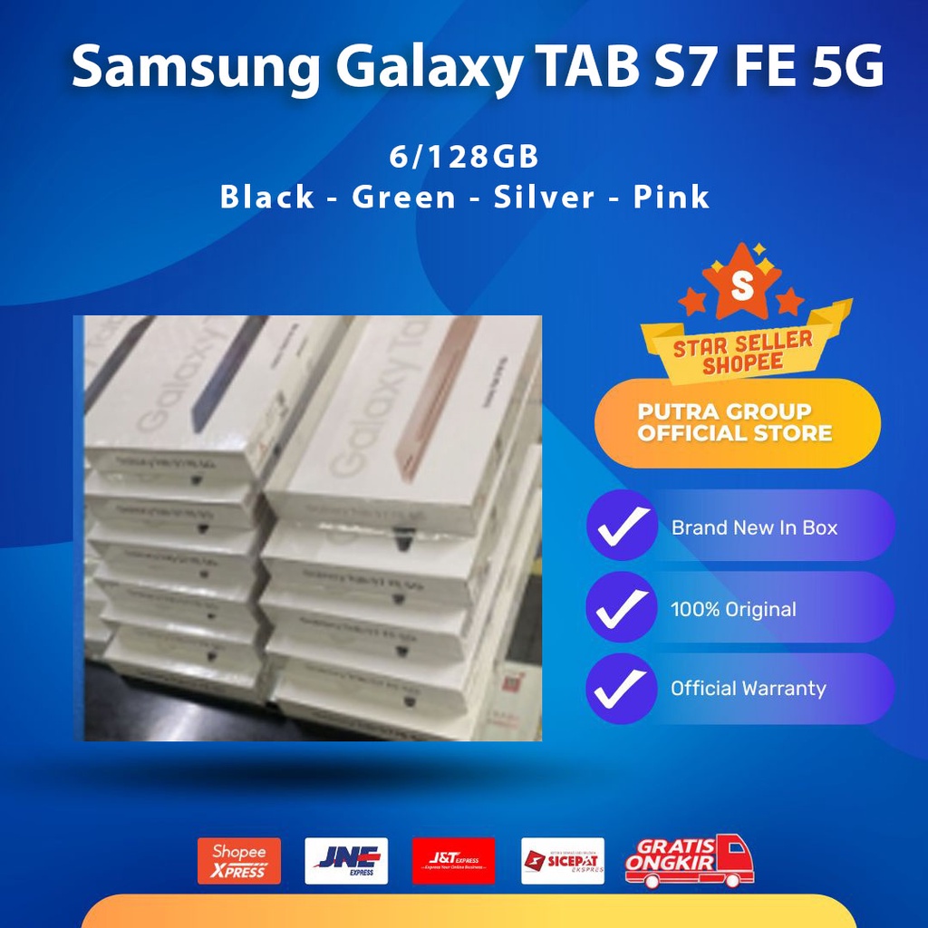 (RESMI) Samsung Galaxy Tab S7 FE 5G 6/128GB RAM 6GB Wifi Cellular Black Silver Green Pink SEIN