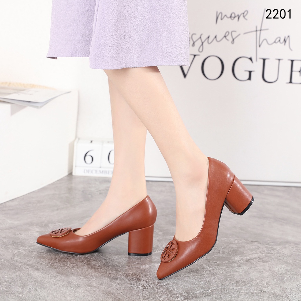 TB Leather Logo Block- Heel Pumps #2201