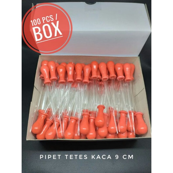 Pipet tetes/ pipet kaca/pipet 9cm karet merah isi 100pcs/box