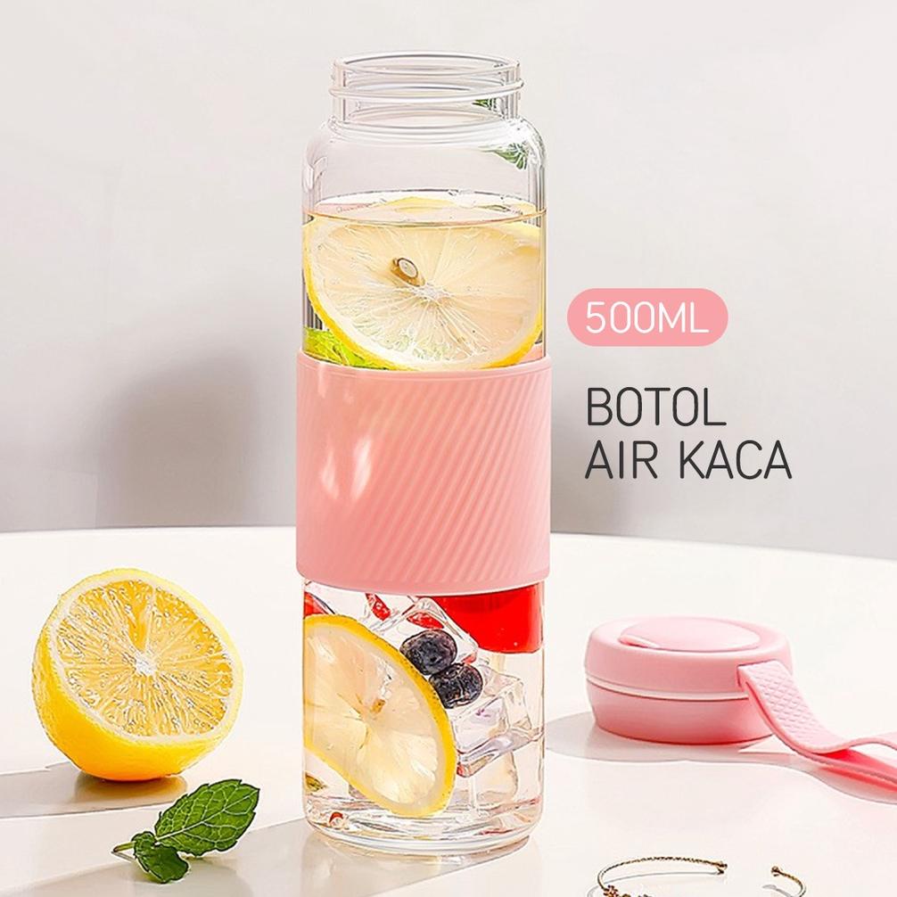 MINISO BOTOL MINUM KACA 500ML TEMPAT AIR MINUM GLASS WATER BOTTLE WADAH DEWASA ANAK PEREMPUAN LAKI S