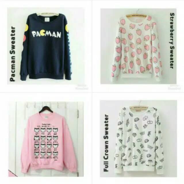 Pacman Sweater/Strawberry Sweater/Cat Pink Sweater/Full Crown Sweater