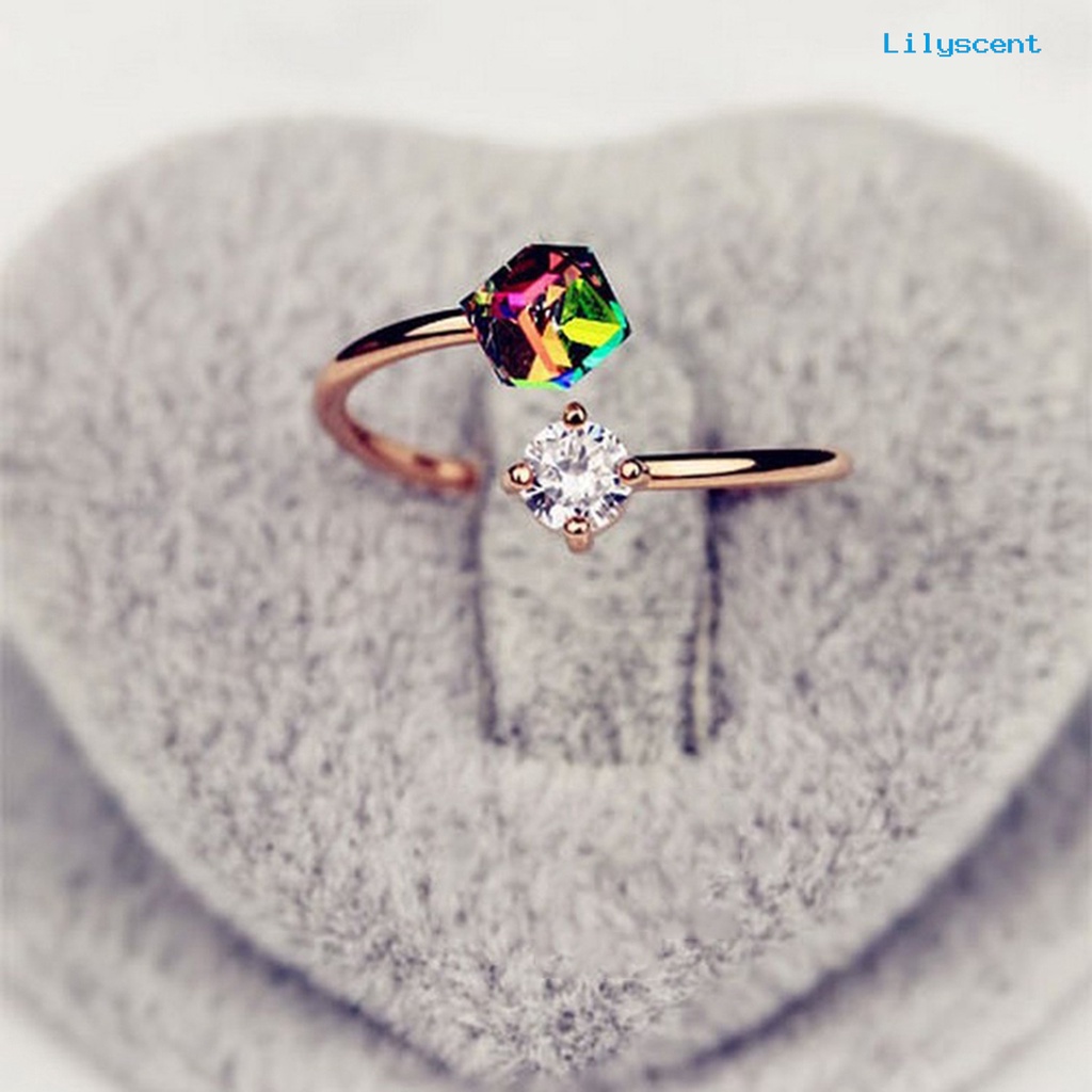 Ls Cincin Tunangan Adjustable Bahan Alloy Hias Berlian Imitasi Multi Warna Anti Pudar Untuk Wanita