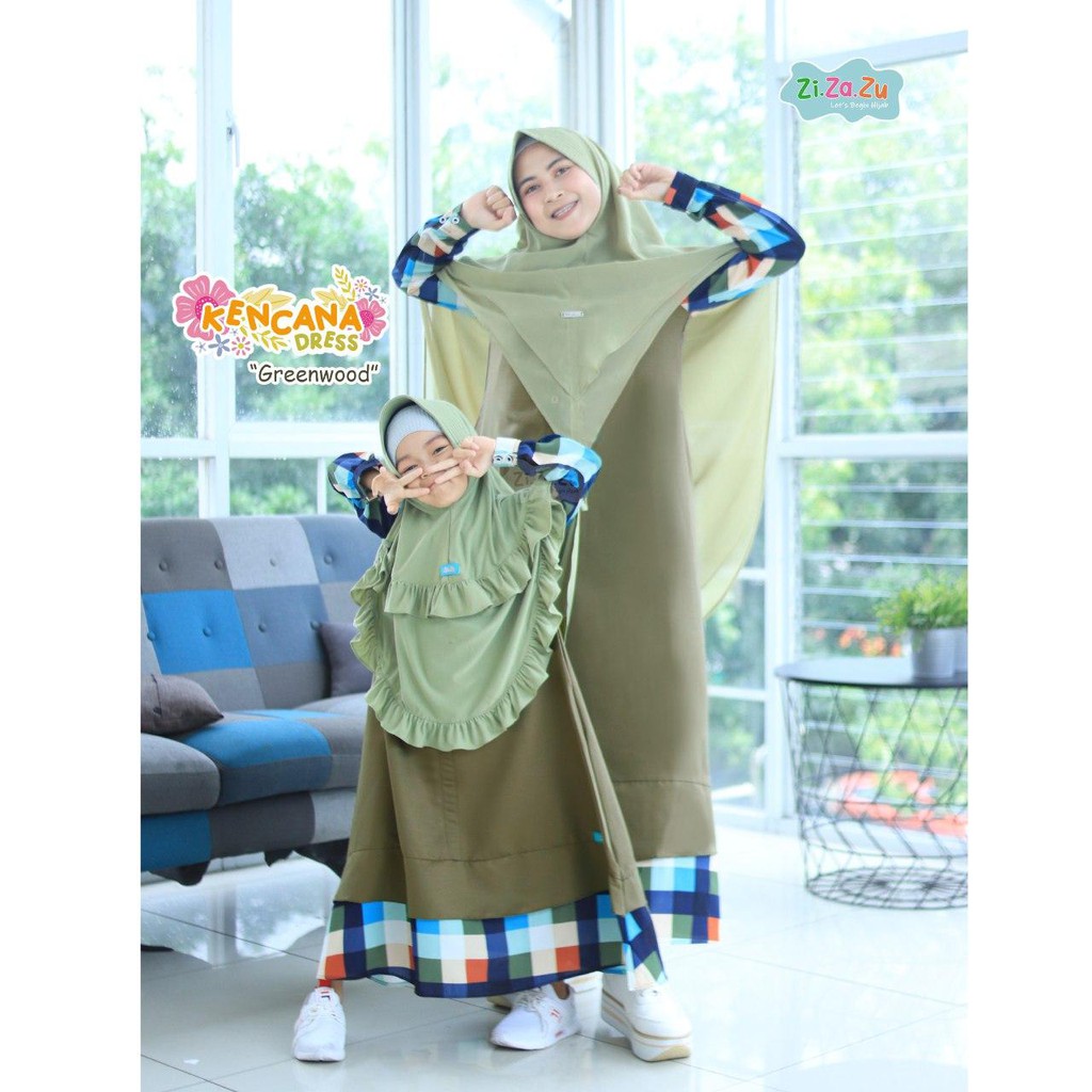 Baju Gamis Dress Syari Couple Ibu Anak Sarimbit Keluarga KENCANA by zizazu hijab fashion terbaru