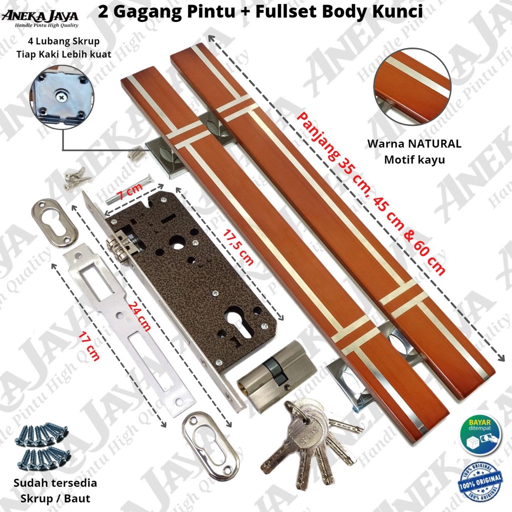 Satu Set Gagang Pintu Kunci Rumah Panjang 35 cm 45 cm &amp; 60 cm / Tarikan Pintu Rumah / Hendel Pintu rumah Awet murah terbaru Pegangan Pintu kamar