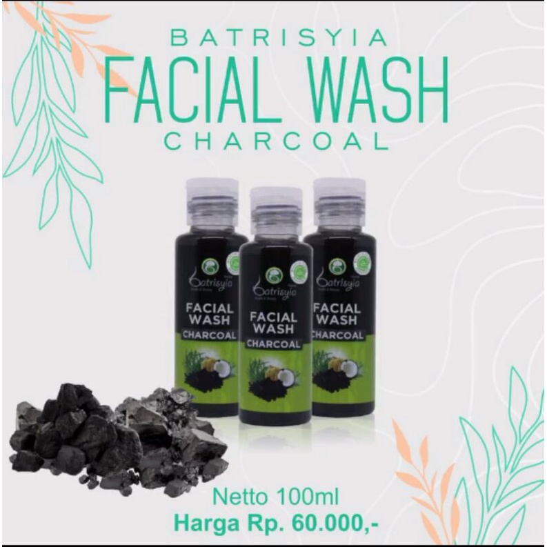 facial wash charcoal batrisyia herbal pembersih muka untuk wajah berjerawat, berkomedo